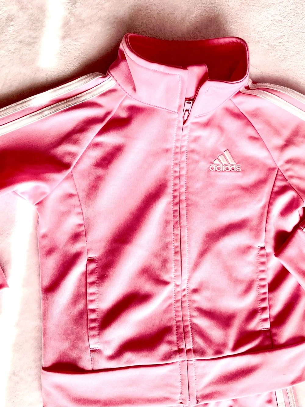 Adidas Toddler Pink 2-Piece Track Set with White Stripe Trim -2T